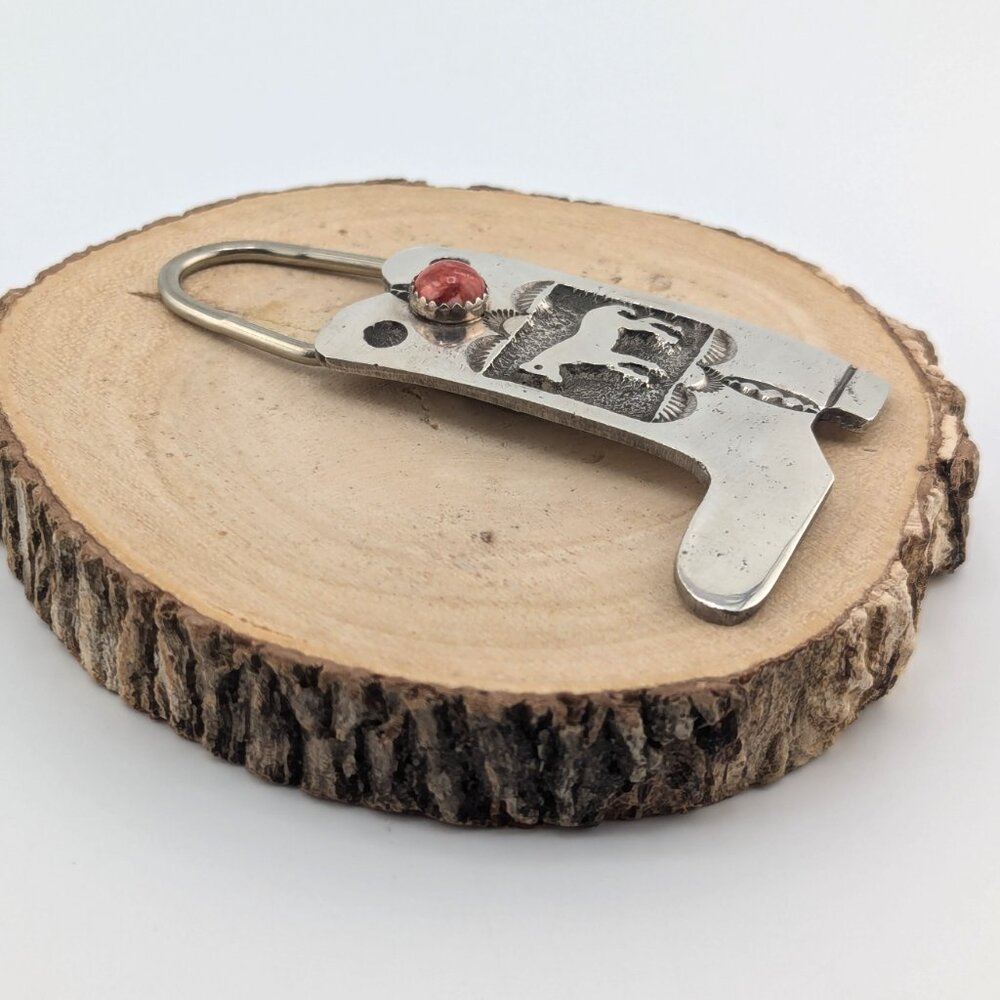 Native American Western Cowboy Boot with Coral Stone Key Fob Handmade Accessory* - Picture 6 of 6